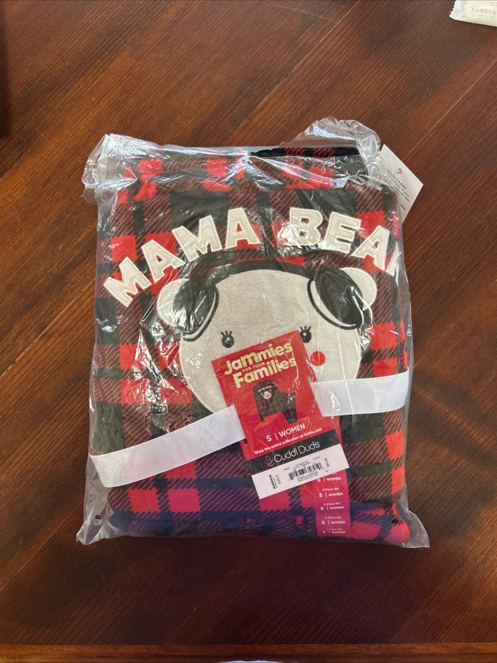 Cuddl Duds Kids Red and Black Plaid "Mama Bear" Pajama Set